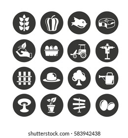 agriculture and farm icon set in circle buttons
