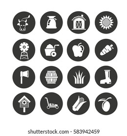 agriculture and farm icon set in circle buttons
