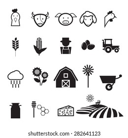 Agriculture farm icons set flat