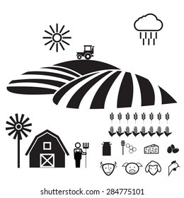 Agriculture farm icons set flat