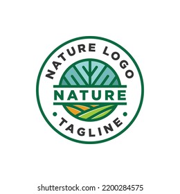 Agriculture Farm Logo Emblem, Nature Green Logo Modern Simple Circular Line Art Style Vector Design Illustration Isolated