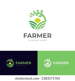 agriculture or farm logo icon design with fresh plants graphic element symbol for agronomy, rural country farming field vector logo template