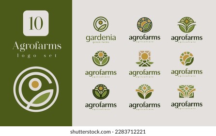 Agriculture Farm Logo Set. Universal creative premium symbol. Vector illustration. Creative Minimal design template. Symbol for Corporate Business Identity