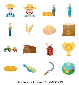 Agriculture and farm vector cartoon icon set.Vector isolated illustration wheat farmer.Icon set of agriculture and harvest .
