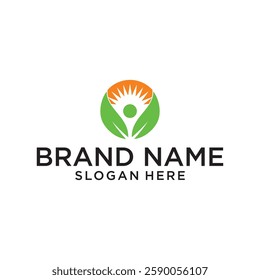 agriculture farmer garden nature with sun and leaf logo design vector template
