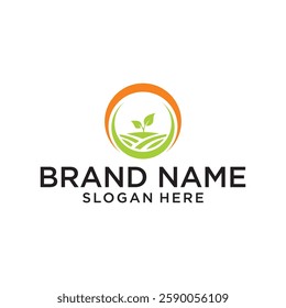agriculture farmer garden nature with sun and leaf logo design vector template
