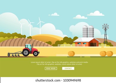 Agriculture and Farming. Agribusiness. Rural landscape. Design elements for info graphic, websites and print media. Vector illustration.