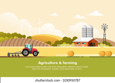 Agriculture and Farming. Agribusiness. Rural landscape. Design elements for info graphic, websites and print media. Vector illustration.