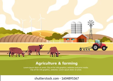 Agriculture and Farming. Agribusiness. Rural landscape. Vector illustration for infographic, websites and print media.