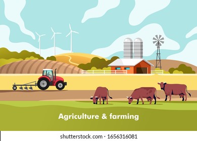 Agriculture and Farming. Agribusiness. Rural landscape. Vector illustration for infographic, websites and print media.	