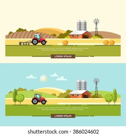 Agriculture and Farming. Agribusiness. Rural landscape. Design elements for info graphic, websites and print media. Vector illustration.