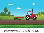 Agriculture and Farming. Agribusiness Tracktor. Rural landscape. Design elements for info graphic, websites and print media. Vector illustration.