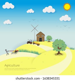 Agriculture and Farming background with windmill