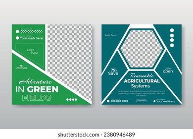 Agriculture Farming Business Promotion Bundle for Lawn and Gardening Service Posts. Lawn or gardening service social media post and web banner design template