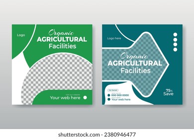 Agriculture farming business service post. Lawn and gardening service social media post banner template bundle.