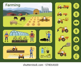 Agriculture and farming. Collection of vector illustrations and icons for infographics