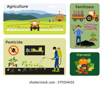 Agriculture and farming. Collection of vector illustrations for infographics