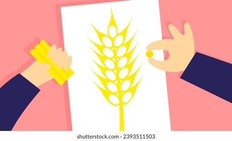 Agriculture, farming and agriculture concept. Hand holding wheat ears. Vector flat illustration