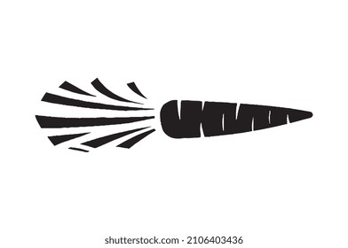 Agriculture and Farming concept. Minimalistic icon with black carrot and leaves. Harvesting fresh vegetables. Healthy diet. Cartoon flat hand drawn vector illustration isolated on white background