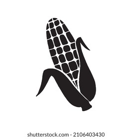 Agriculture and Farming concept. Simple sticker with small open ear of corn. Harvest of legumes. Design element for packages. Cartoon flat hand drawn vector illustration isolated on white background