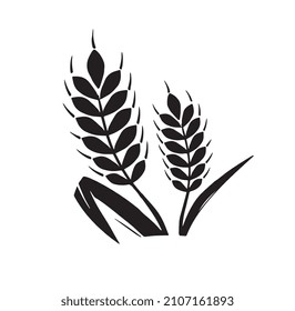 Agriculture and Farming concept. Simple sticker with beautiful wheat ears. Harvest of grain crops. Design element for logos. Cartoon flat hand drawn vector illustration isolated on white background