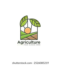 Logótipo da agricultura, agricultura, cultura e sementes. Design de logotipo vetorial para agricultura, campo de fazenda, colheita natural, associação de agricultores e muito mais.