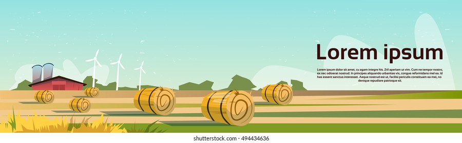 Agriculture And Farming, Field With Wind Turbine Farmland Countryside Landscape Flat Vector Illustration