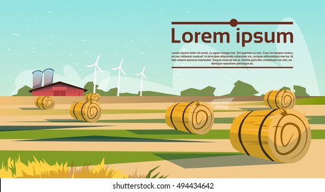 Agriculture And Farming, Field With Wind Turbine Farmland Countryside Landscape Flat Vector Illustration