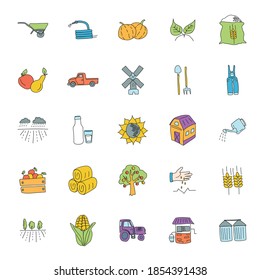 agriculture and farming hand drawn linear doodles isolated on white background. agriculture and farming icon set for web and ui design, mobile apps and print products