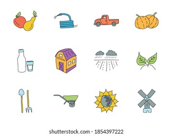 agriculture and farming hand drawn linear vector icons isolated on white background. agriculture and farming doodle icon set for web and ui design, mobile apps and print products