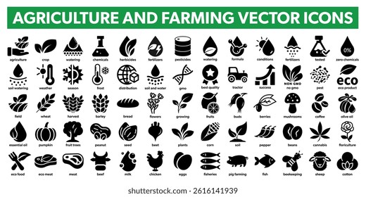 Agriculture and Farming - icons for agribusiness. Vector isolated on white.