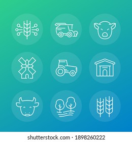 agriculture and farming icons, line vector set