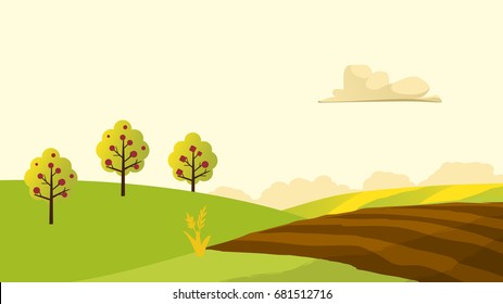 Agriculture and Farming landscape view. Agrotourism. Agribusiness. Rural landscape. Design elements for info graphic, websites and print media. Vector illustrations