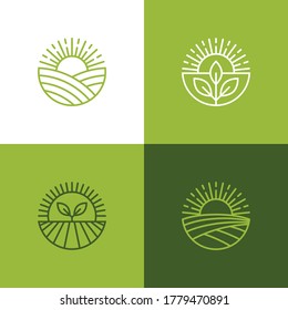 Agriculture and farming linear logo set. Mono line farm food icon, symbol, emblem or badge design.