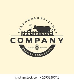 Agriculture and farming logo Farm house landscape Vector illustration of organic products and labels. harvest logos, fresh and healthy food logotypes silhouette retro hipster