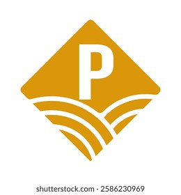 Agriculture and Farming Logo On Letter P Concept For Bakery, Bread, Cake, Cafe, Pastry Symbol