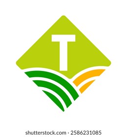 Agriculture and Farming Logo On Letter T Concept For Bakery, Bread, Cake, Cafe, Pastry Symbol