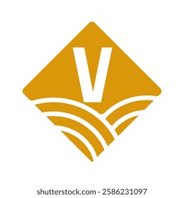 Agriculture and Farming Logo On Letter V Concept For Bakery, Bread, Cake, Cafe, Pastry Symbol