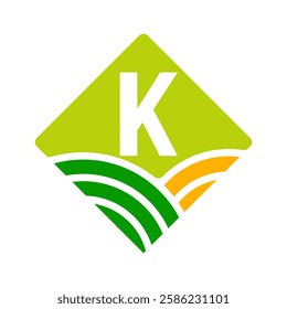 Agriculture and Farming Logo On Letter K Concept For Bakery, Bread, Cake, Cafe, Pastry Symbol