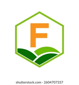 Agriculture and Farming Logo On Letter F Concept For Bakery, Bread, Cake, Cafe, Pastry Symbol