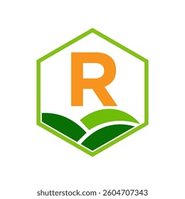 Agriculture and Farming Logo On Letter R Concept For Bakery, Bread, Cake, Cafe, Pastry Symbol
