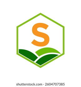 Agriculture and Farming Logo On Letter S Concept For Bakery, Bread, Cake, Cafe, Pastry Symbol