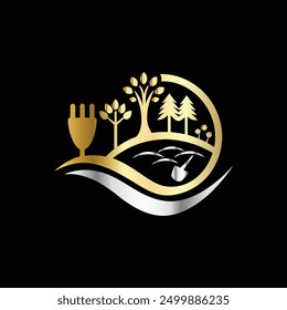 Agriculture and farming logo template. Vector illustration on black background.