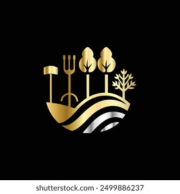 Agriculture and farming logo template. Vector illustration on black background.