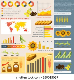 Agriculture farming organic food plant wheat sunflower charts and graphs vector illustration