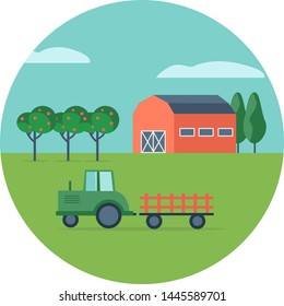 Agriculture and Farming related badge. Agribusiness. Rural landscape. Vector elements for info graphic, websites and print media in flat style. Vector illustration.
