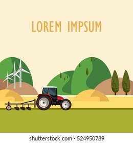 Agriculture Farming and Rural landscape background. Elements for info graphic, websites.Retro style banner. Vector illustration.