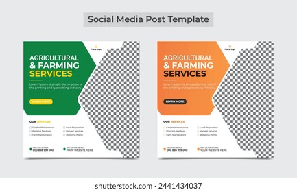 Agriculture farming service. Agricultural and farming services social media post banner template. Agro farm service or web banner, square flyer template..eps
