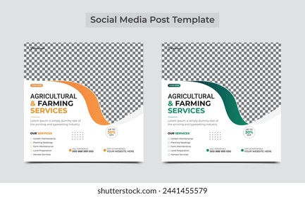 Agriculture farming service. Agricultural and farming services social media post banner template. Agro farm service or web banner, square flyer template.eps
