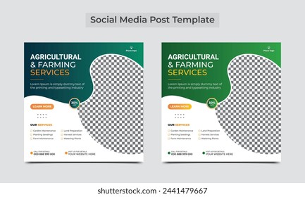 Agriculture farming service. Agricultural and farming services social media post banner template. Agro farm service or web banner, square flyer template.eps
